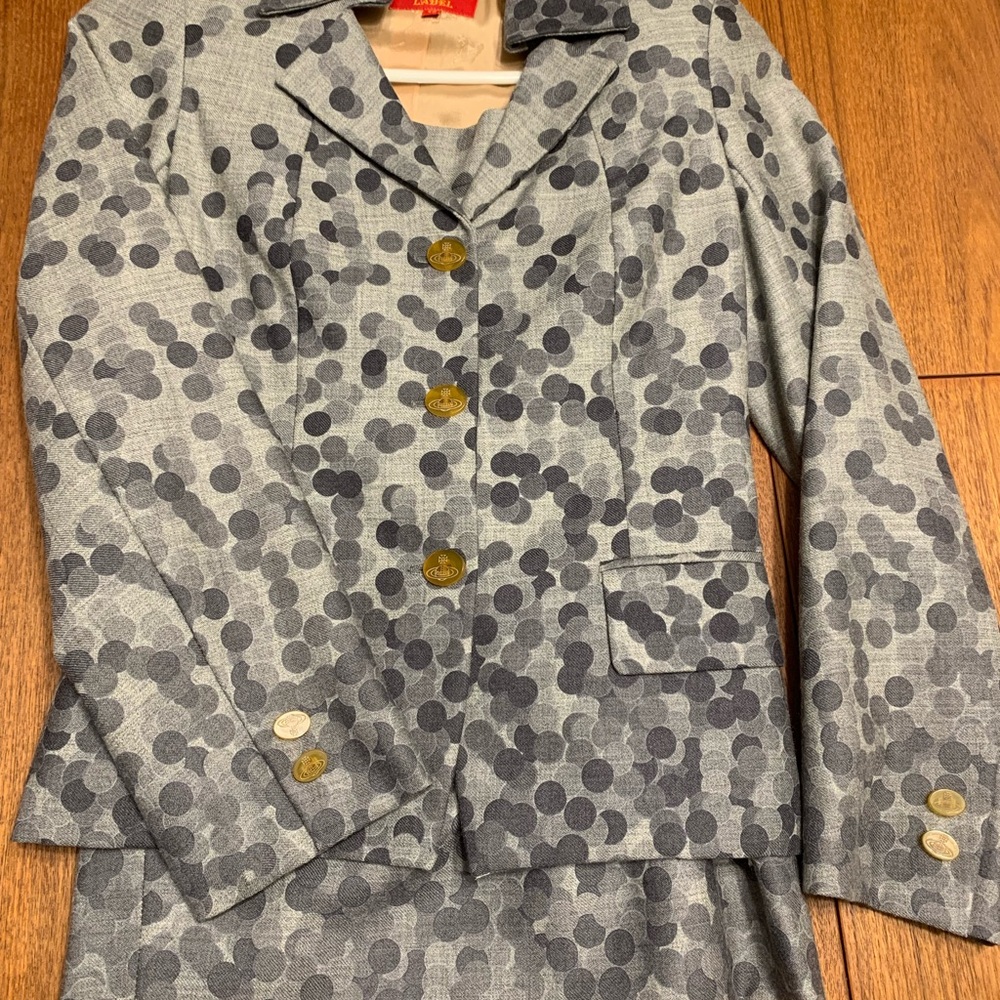Vivienne Westwood Gray Polka Dot Jacket & skirt suit